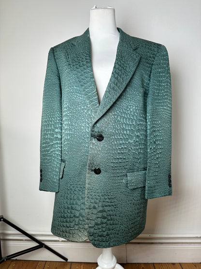 Vintage Balenciaga Teal Textured Alligator Pattern Blazer L