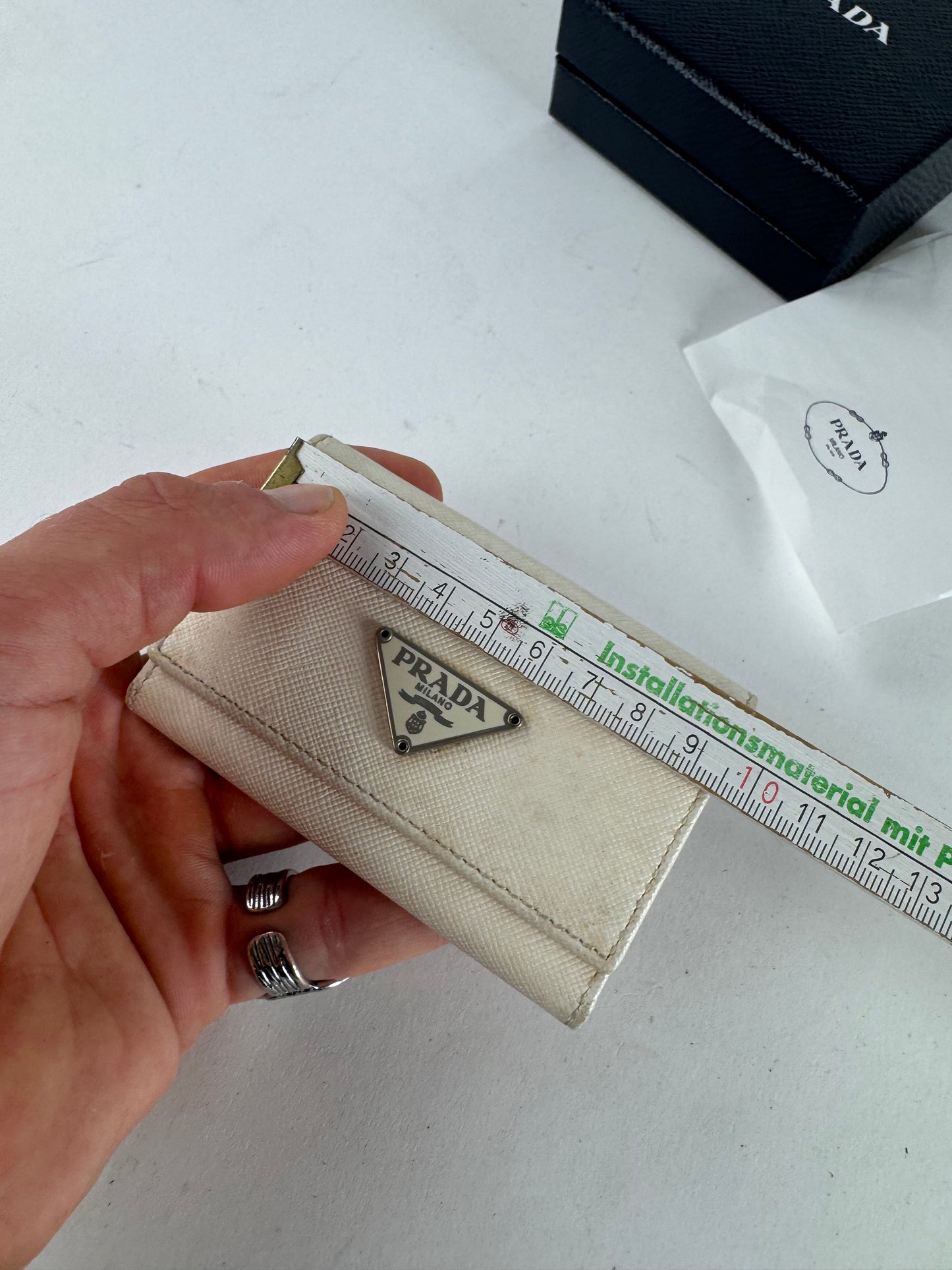 Vintage Prada Triangle Leather Key/Card Holder White