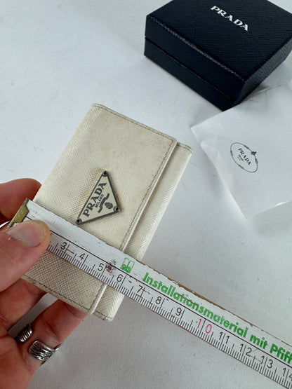 Vintage Prada Triangle Leather Key/Card Holder White