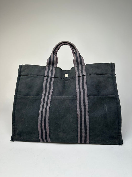 Vintage Hermes Canvas Tote Bag Black