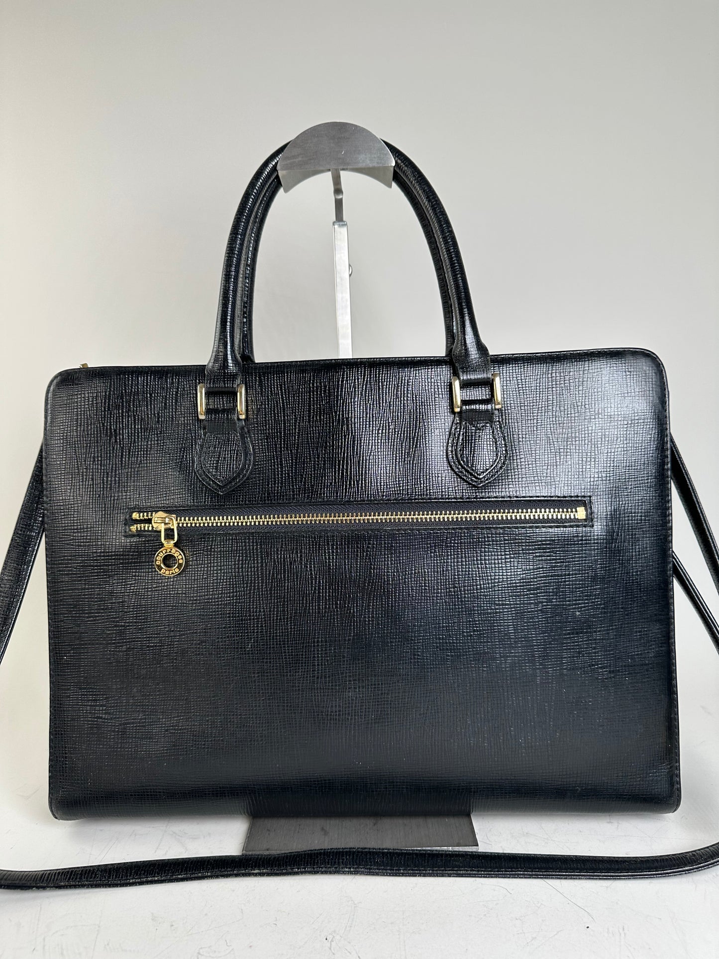 Vintage Courreges Textured Leather Tote Black Gold