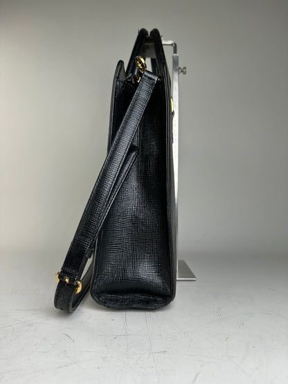 Vintage Courreges Textured Leather Tote Black Gold