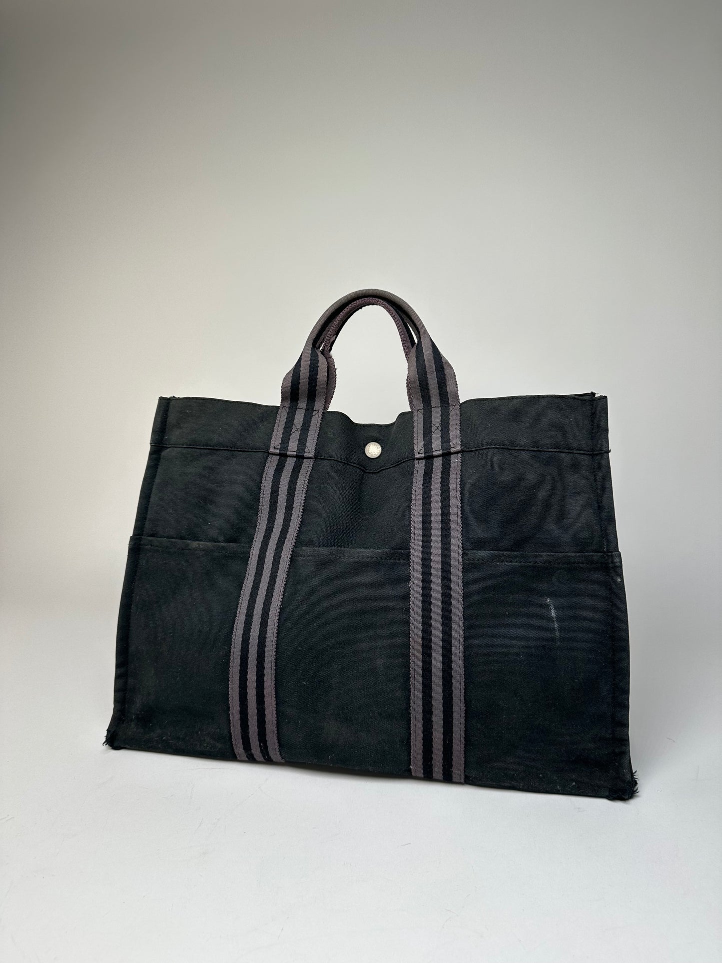 Vintage Hermes Canvas Tote Bag Black