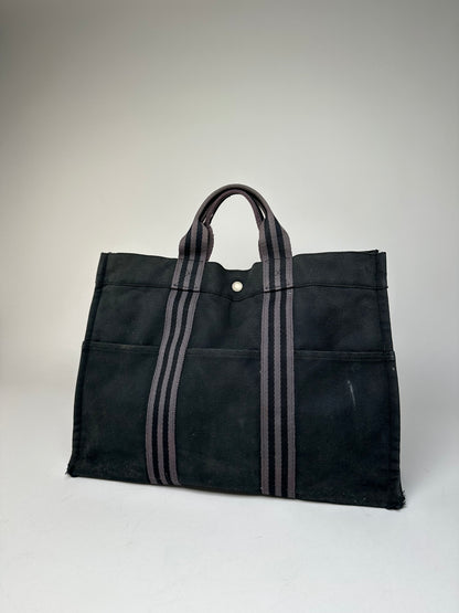 Vintage Hermes Canvas Tote Bag Black
