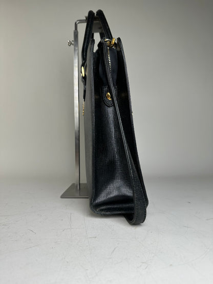 Vintage Courreges Textured Leather Tote Black Gold