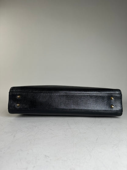 Vintage Courreges Textured Leather Tote Black Gold