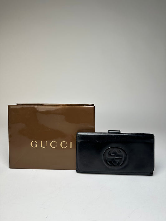 Vintage Gucci GG Long Patent Leather Wallet Black