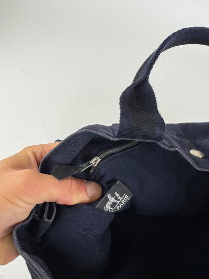 Sac cabas vintage Hermès en toile bleu marine et noir