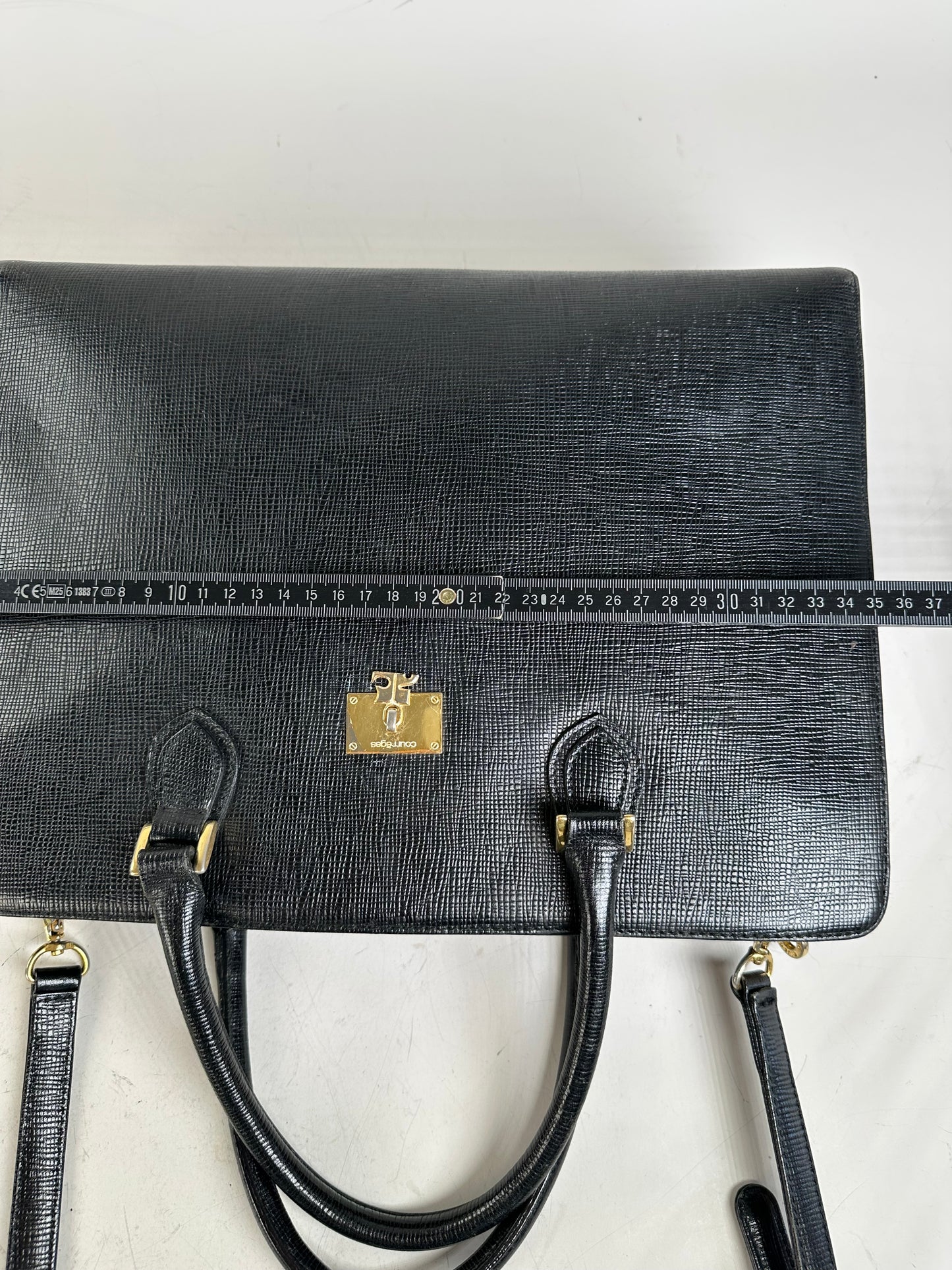 Vintage Courreges Textured Leather Tote Black Gold