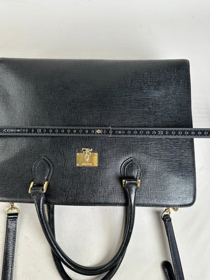 Vintage Courreges Textured Leather Tote Black Gold