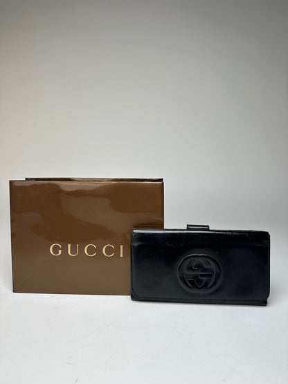 Vintage Gucci GG Long Patent Leather Wallet Black