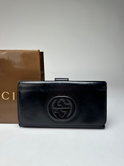 Vintage Gucci GG Long Patent Leather Wallet Black