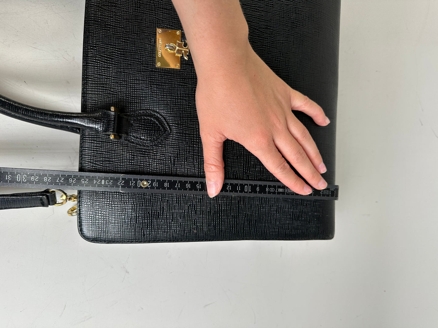 Vintage Courreges Textured Leather Tote Black Gold