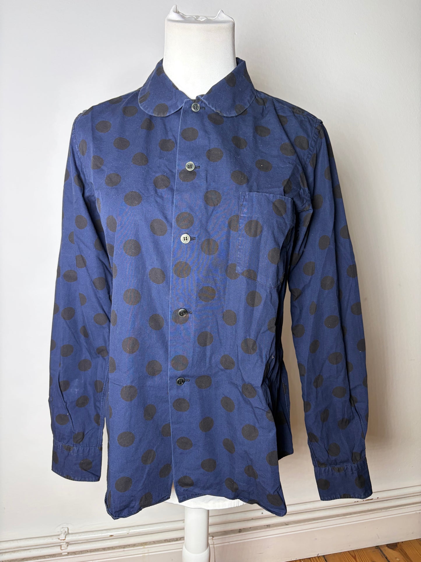 Vintage Comme Des Garcons Dot Pattern Cotton Shirt Navy Black S