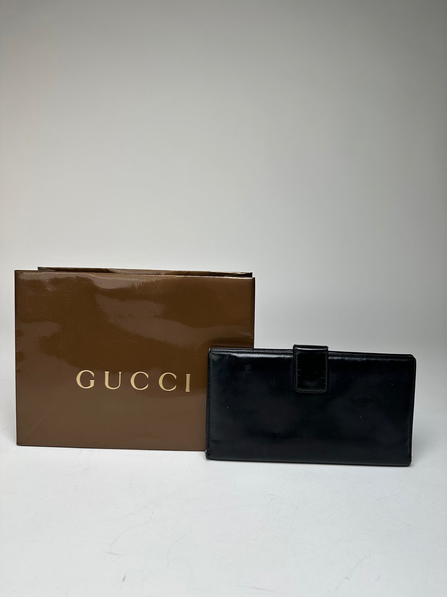 Vintage Gucci GG Long Patent Leather Wallet Black