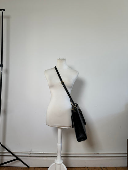 Vintage Courreges Textured Leather Tote Black Gold