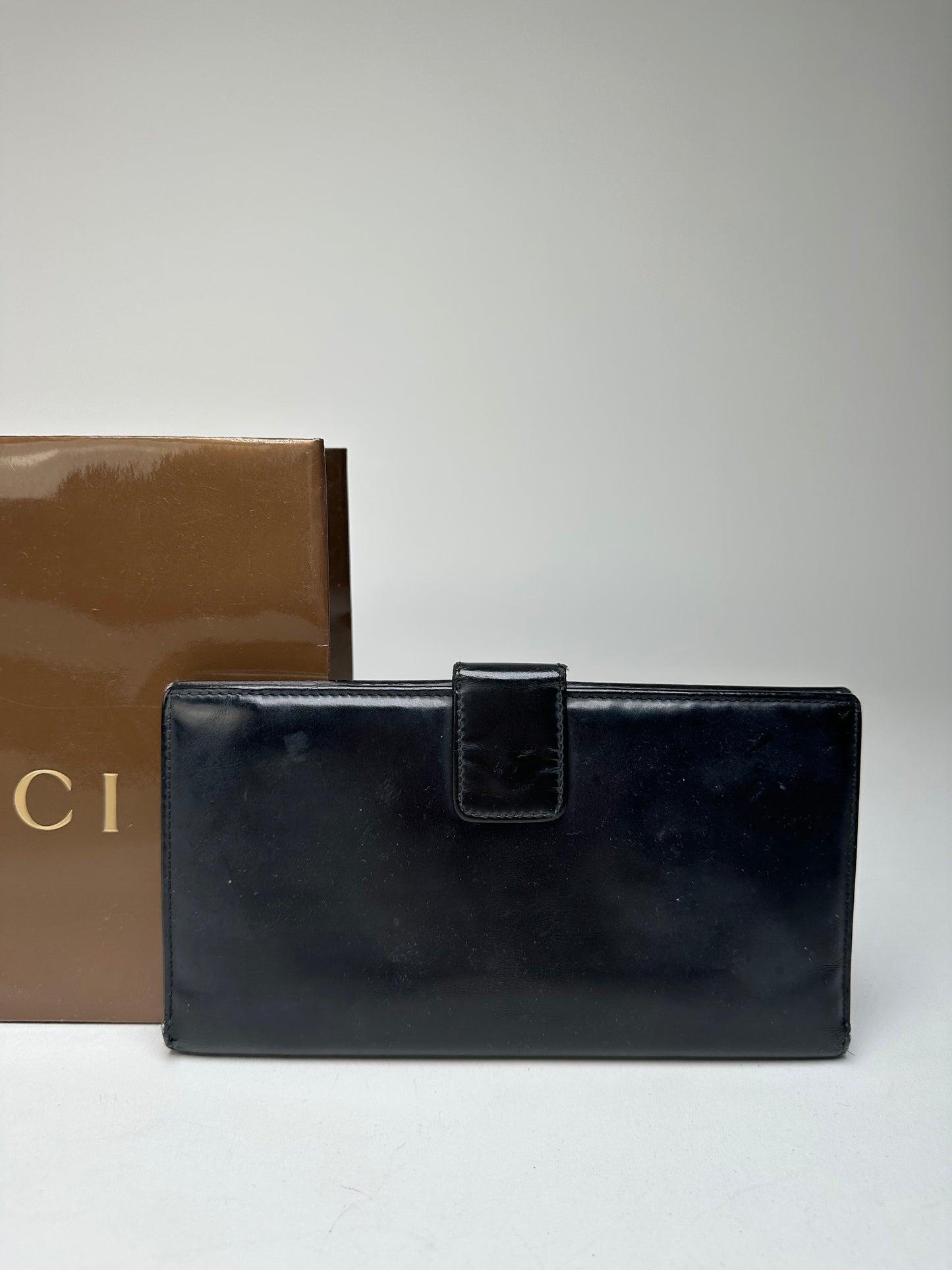 Vintage Gucci GG Long Patent Leather Wallet Black