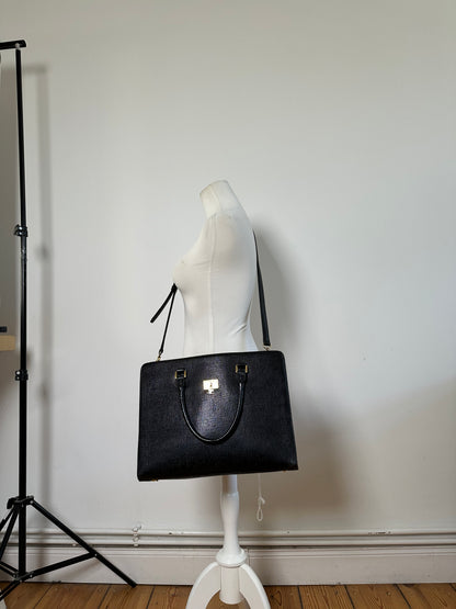Vintage Courreges Textured Leather Tote Black Gold