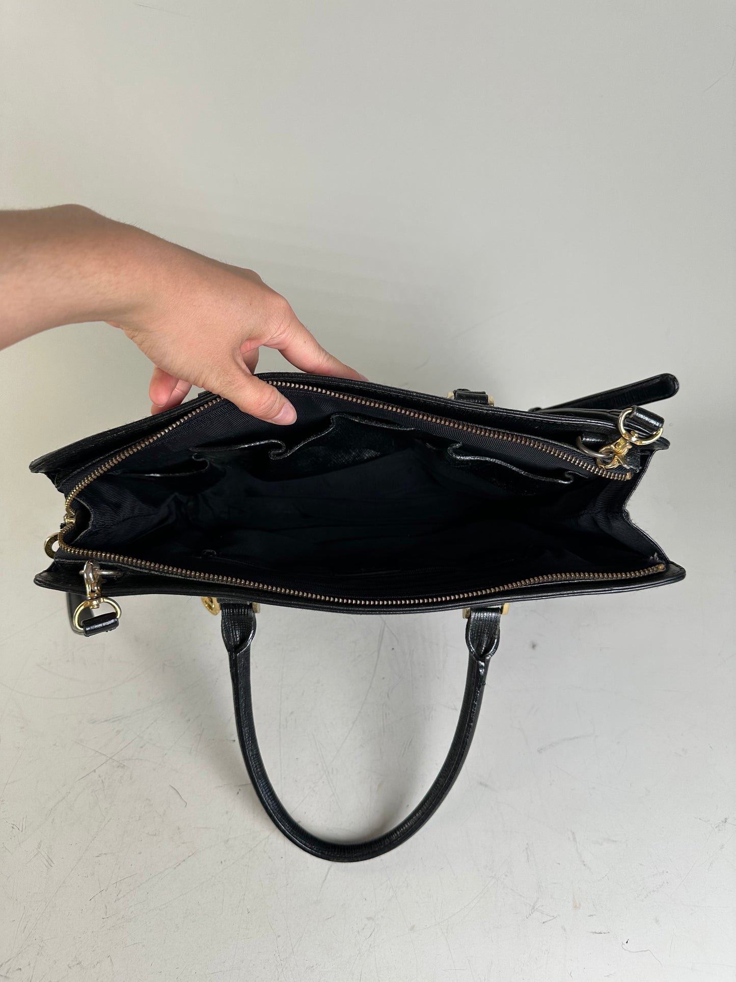 Vintage Courreges Textured Leather Tote Black Gold