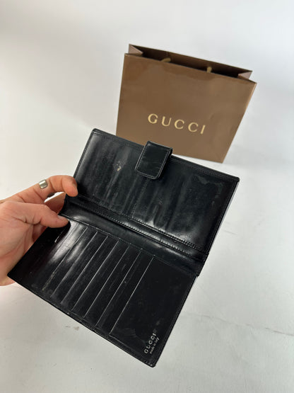 Vintage Gucci GG Long Patent Leather Wallet Black