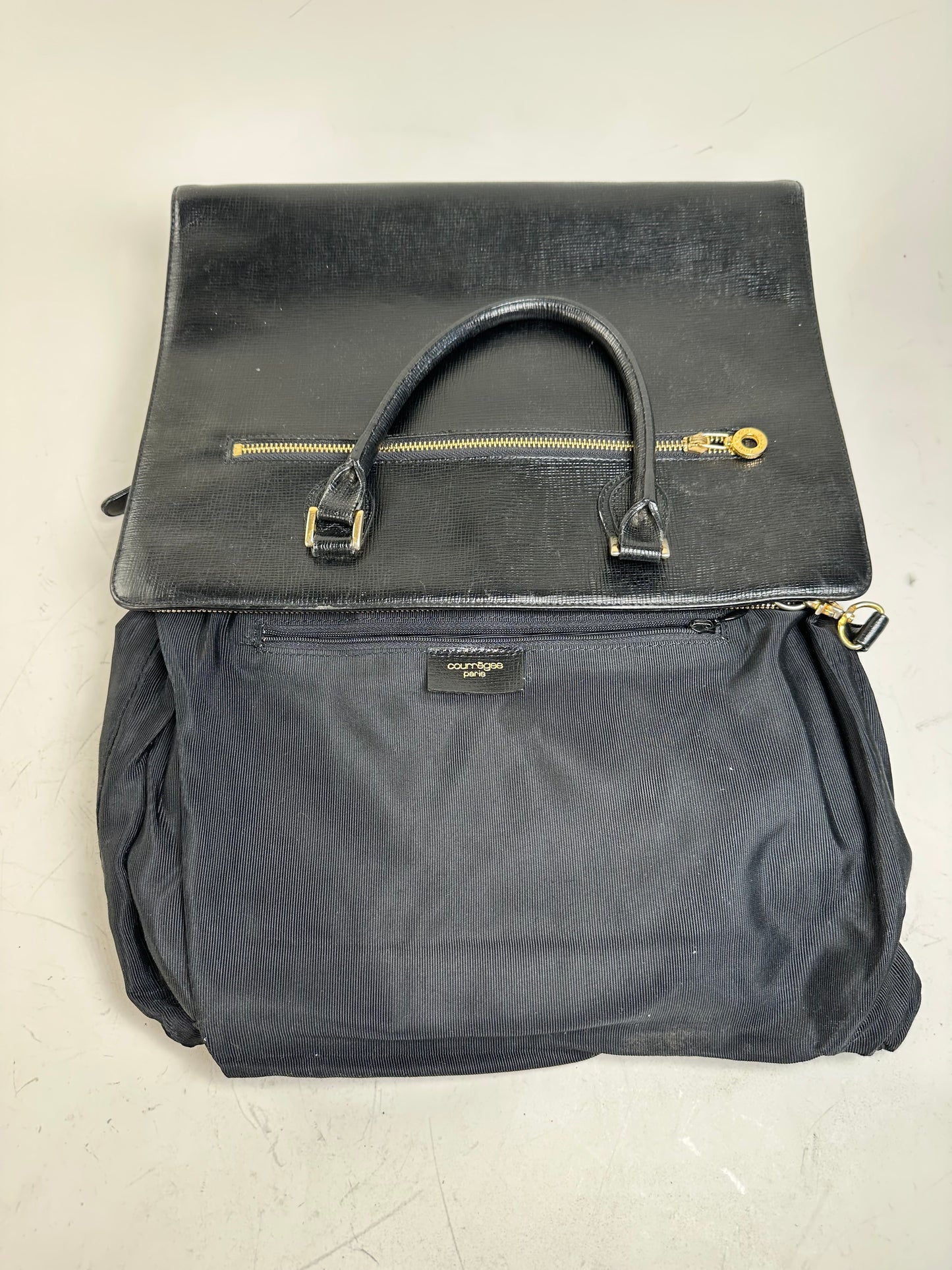 Vintage Courreges Textured Leather Tote Black Gold