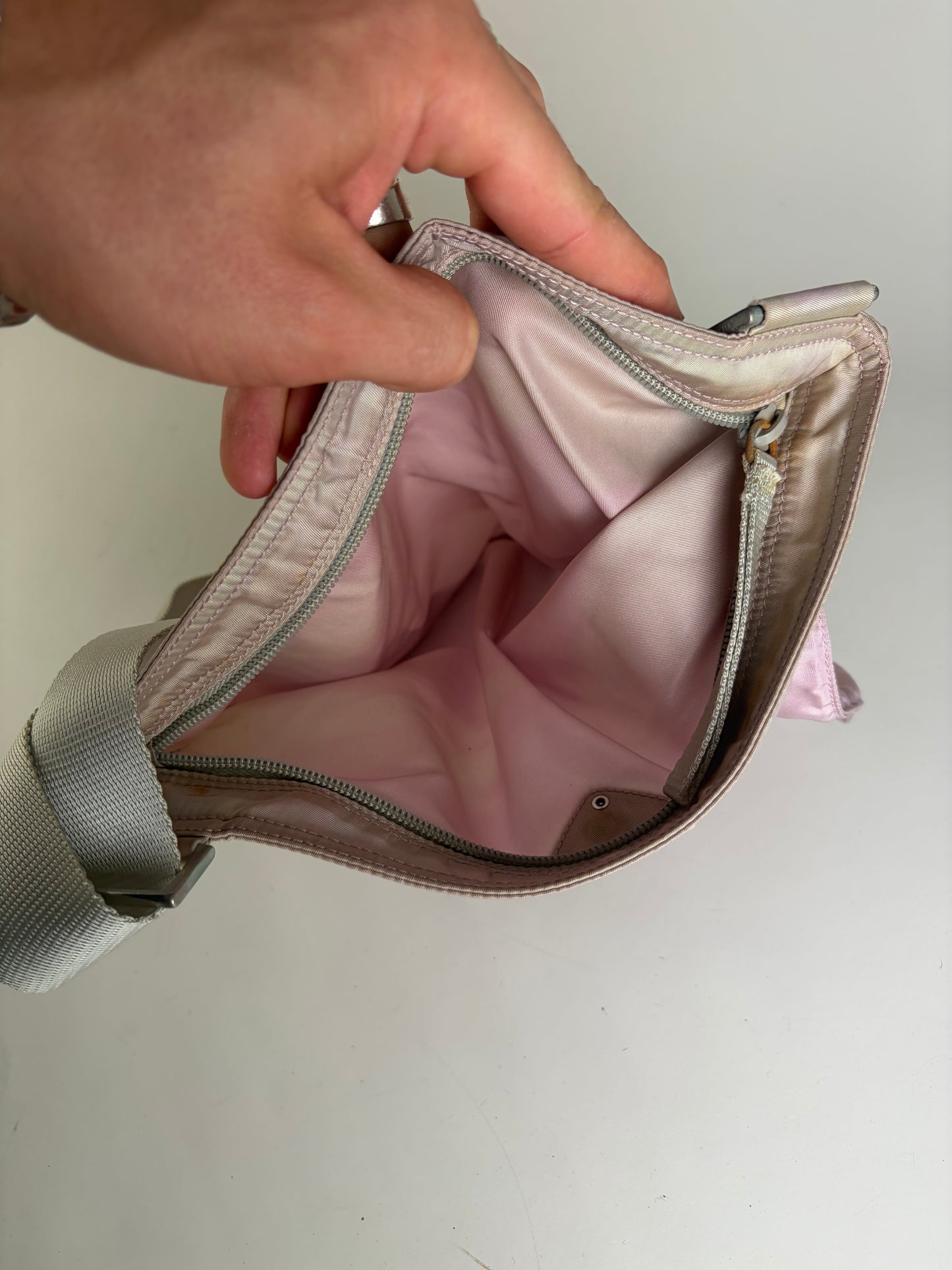 Vintage Prada Nylon Flap Crossbody Bag Light Pink Cream