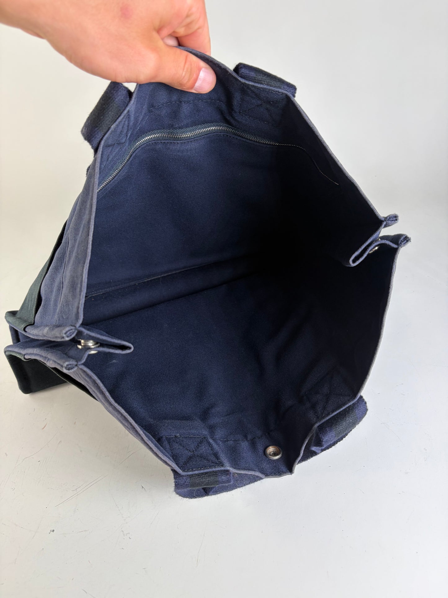 Vintage Hermes Cotton Canvas Tote Navy Black Silver