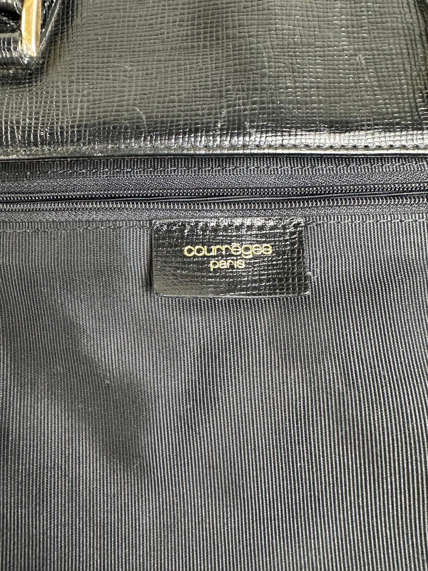 Vintage Courreges Textured Leather Tote Black Gold