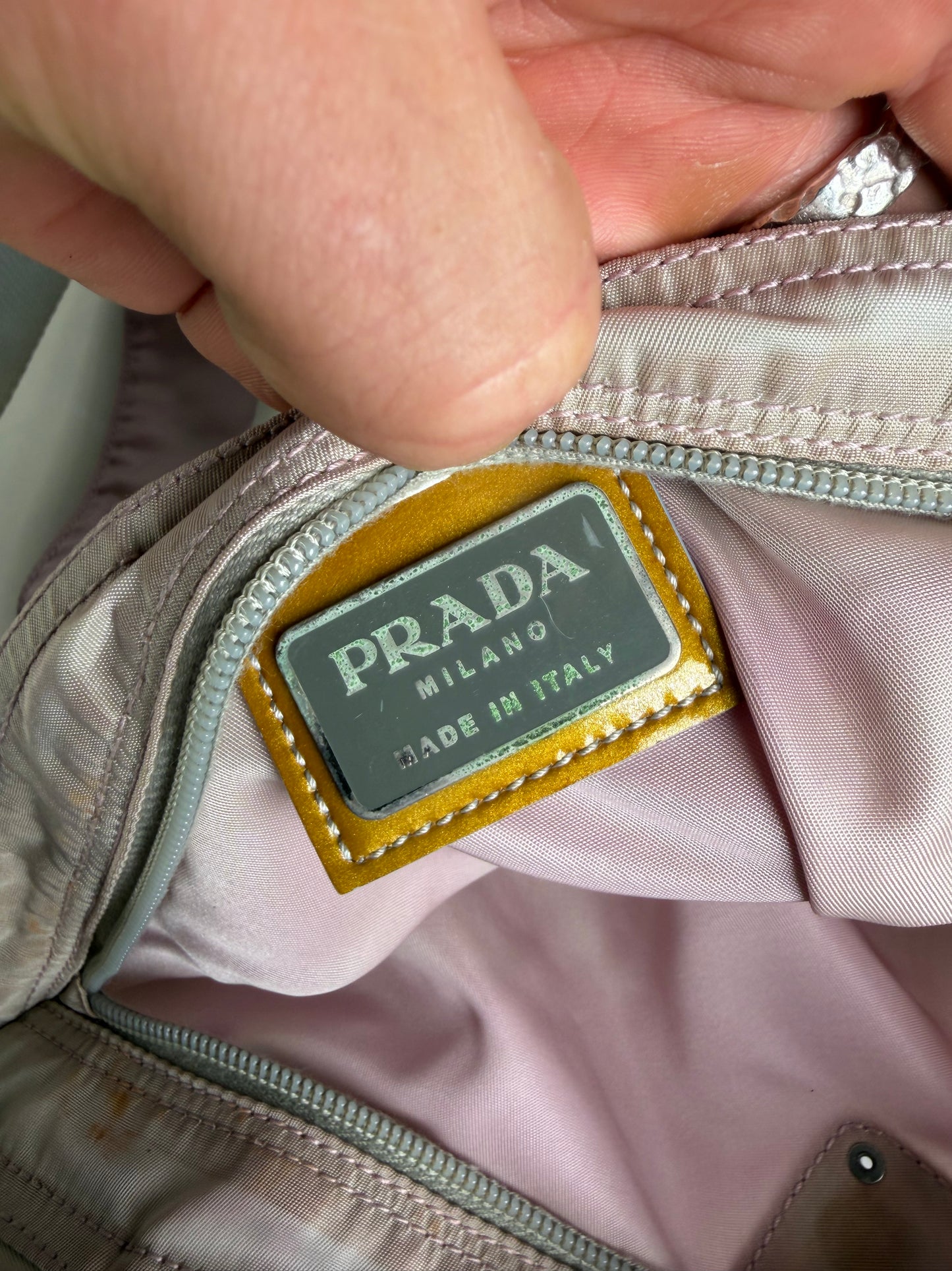 Vintage Prada Nylon Flap Crossbody Bag Light Pink Cream