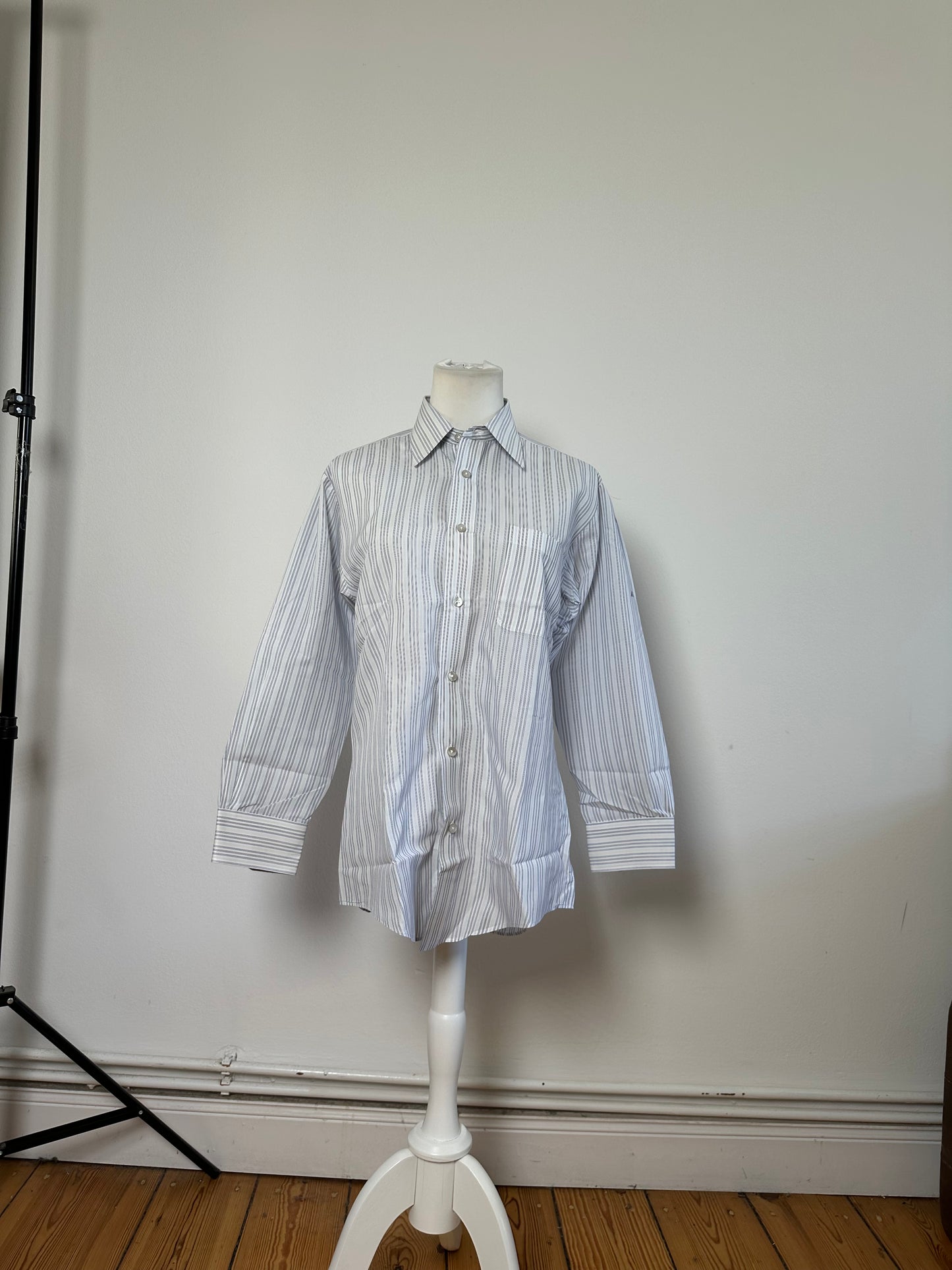 Vintage Renoma Men's Striped Cotton Shirt White Blue S