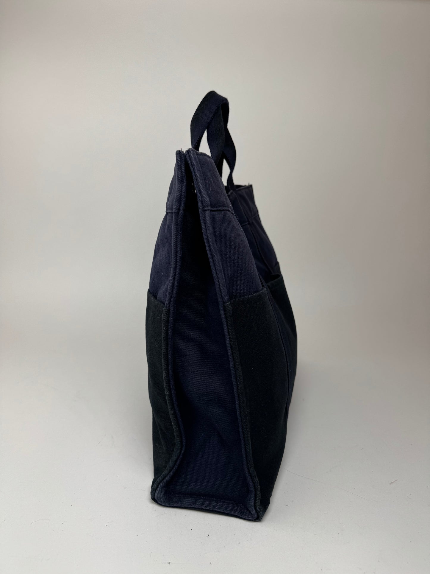 Sac cabas vintage Hermès en toile bleu marine et noir