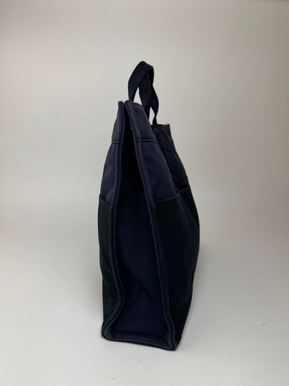 Sac cabas vintage Hermès en toile bleu marine et noir
