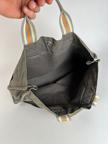 Vintage Hermes Canvas Tote Bag Grey Orange