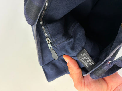 Vintage Hermes Cotton Canvas Tote Navy Black Silver