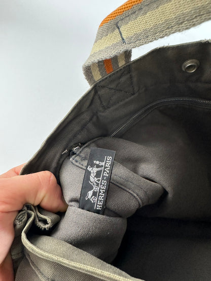 Vintage Hermes Canvas Tote Bag Grey Orange