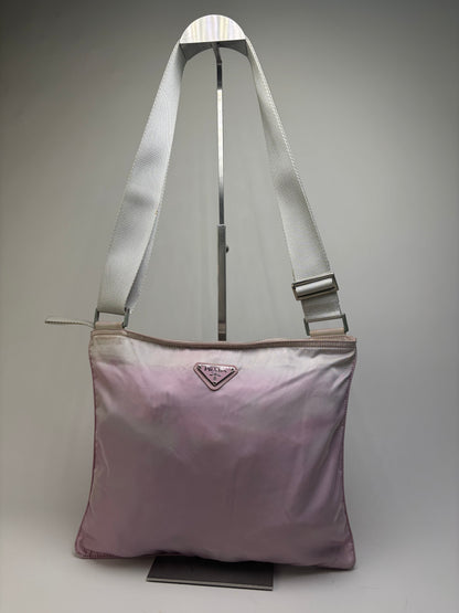 Vintage Prada Nylon Flap Crossbody Bag Light Pink Cream