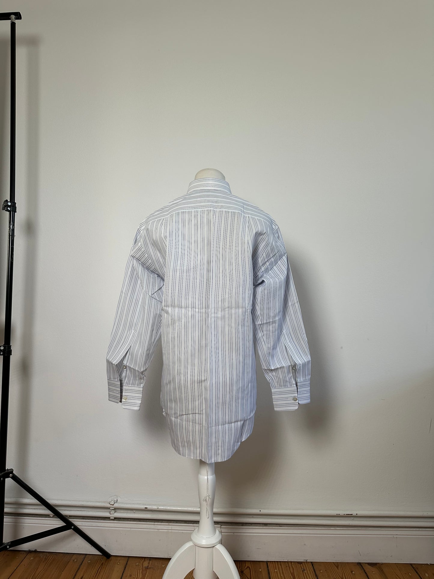 Vintage Renoma Men's Striped Cotton Shirt White Blue S