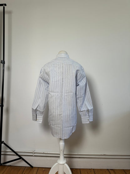 Vintage Renoma Men's Striped Cotton Shirt White Blue S