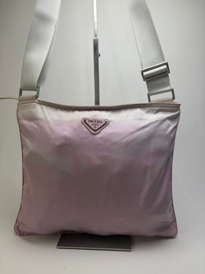 Vintage Prada Nylon Flap Crossbody Bag Light Pink Cream
