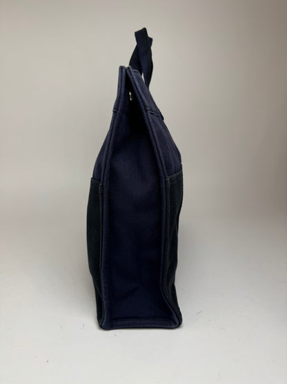Sac cabas vintage Hermès en toile bleu marine et noir