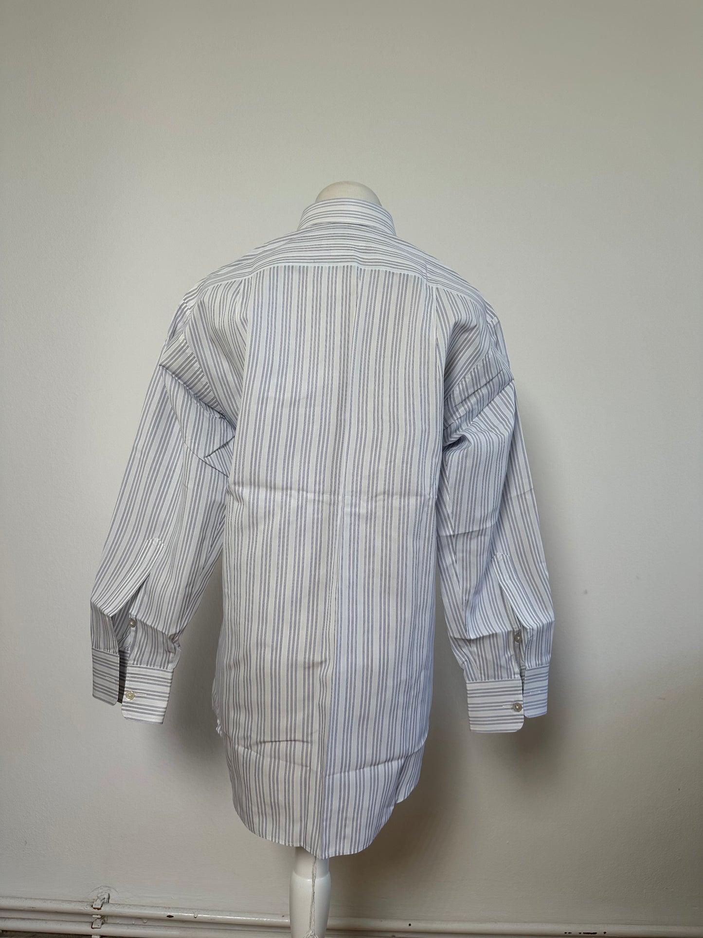 Vintage Renoma Men's Striped Cotton Shirt White Blue S