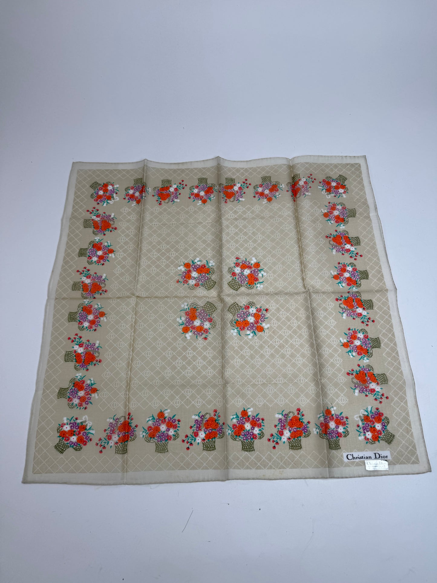 Vintage Floral Dior Scarf Grey Red
