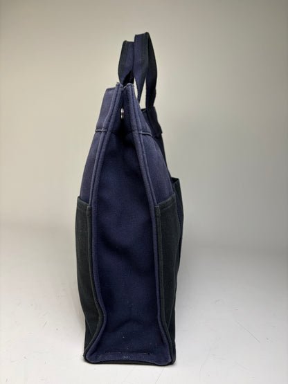Vintage Hermes Cotton Canvas Tote Navy Black Silver