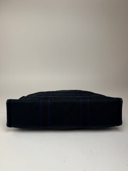 Sac cabas vintage Hermès en toile bleu marine et noir