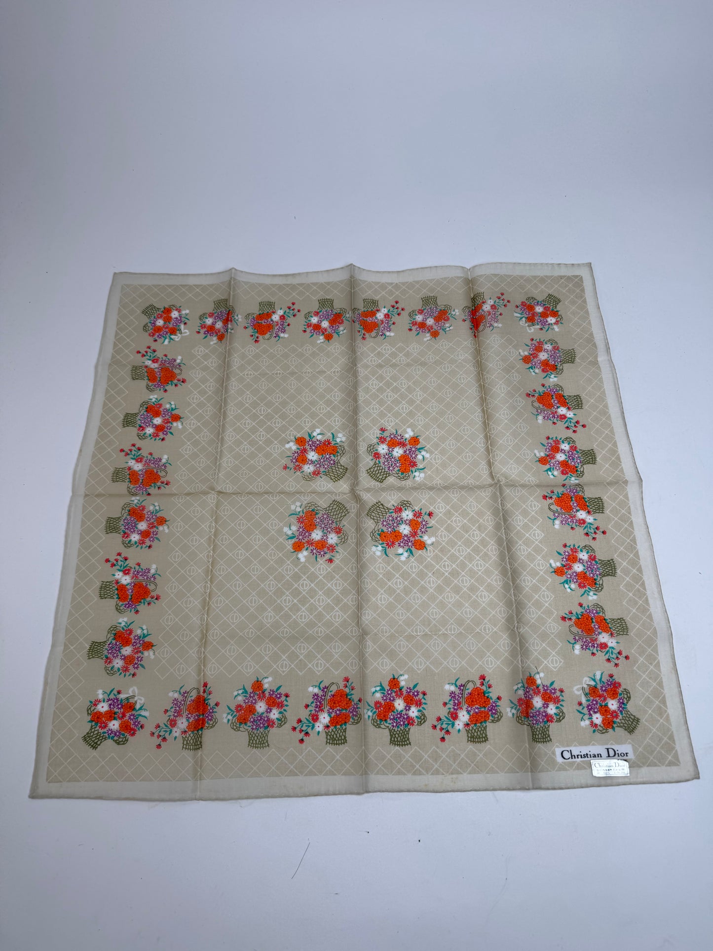 Vintage Floral Dior Scarf Grey Red
