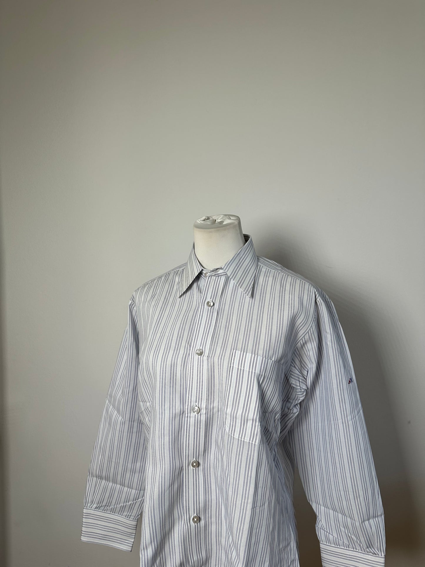 Vintage Renoma Men's Striped Cotton Shirt White Blue S