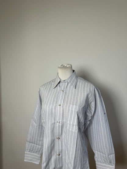 Vintage Renoma Men's Striped Cotton Shirt White Blue S