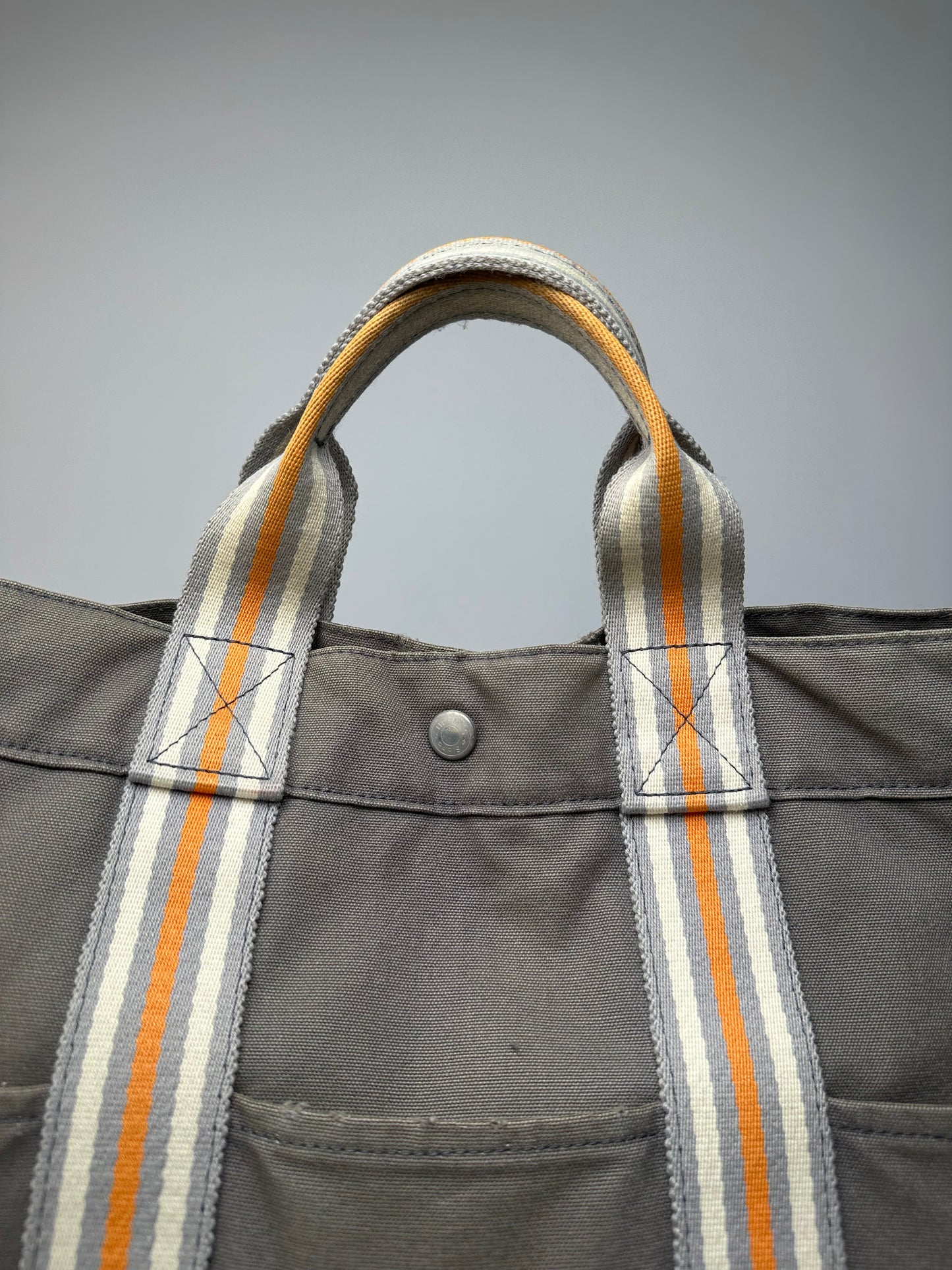 Vintage Hermes Canvas Tote Bag Grey Orange