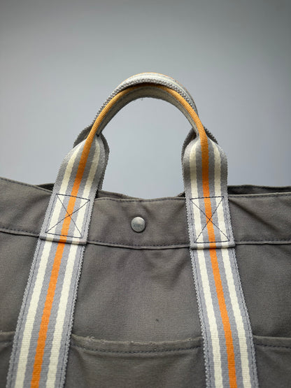 Vintage Hermes Canvas Tote Bag Grey Orange