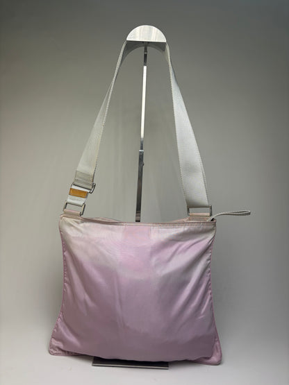 Vintage Prada Nylon Flap Crossbody Bag Light Pink Cream